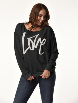 Letter Printed Love One Shoulder Sweatshirt