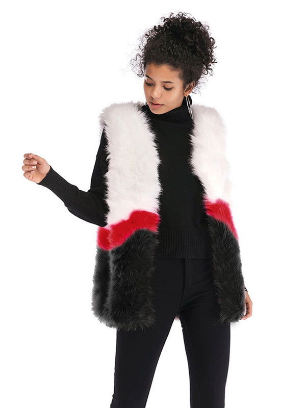 Faux Fur Sleeveless Stitching Plush Coat Jacket - Landing Closet