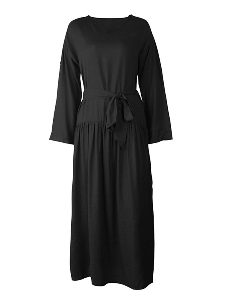 Long Sleeve Loose Plain Maxi Dresses