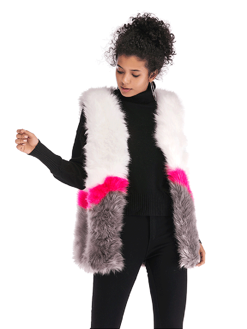 Faux Fur Sleeveless Stitching Plush Coat Jacket - Landing Closet