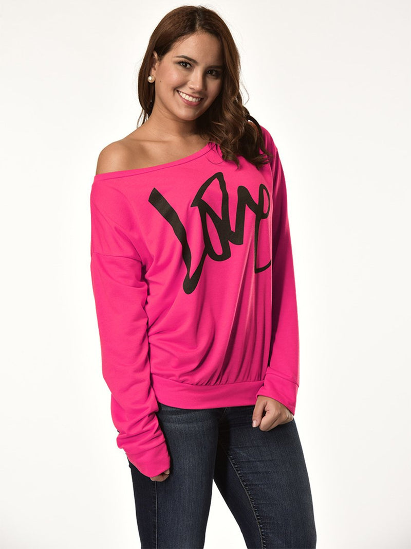 Letter Printed Love One Shoulder Sweatshirt