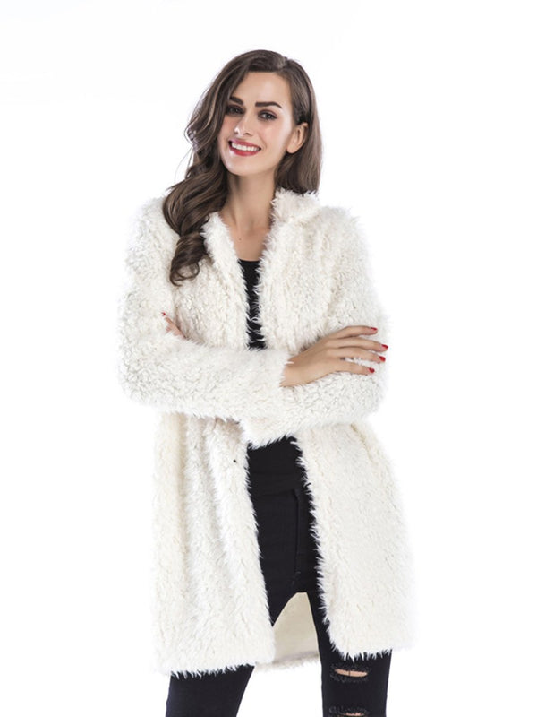 Long Sleeves Plush Lapel Collar Long Coat