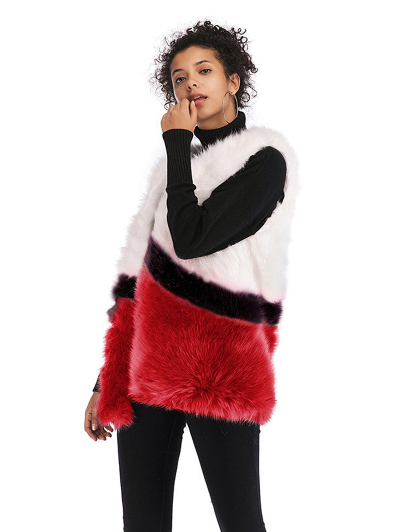 Faux Fur Sleeveless Stitching Plush Coat Jacket - Landing Closet