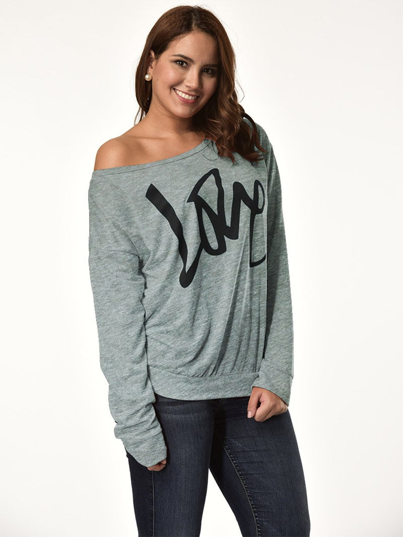 Letter Printed Love One Shoulder Sweatshirt