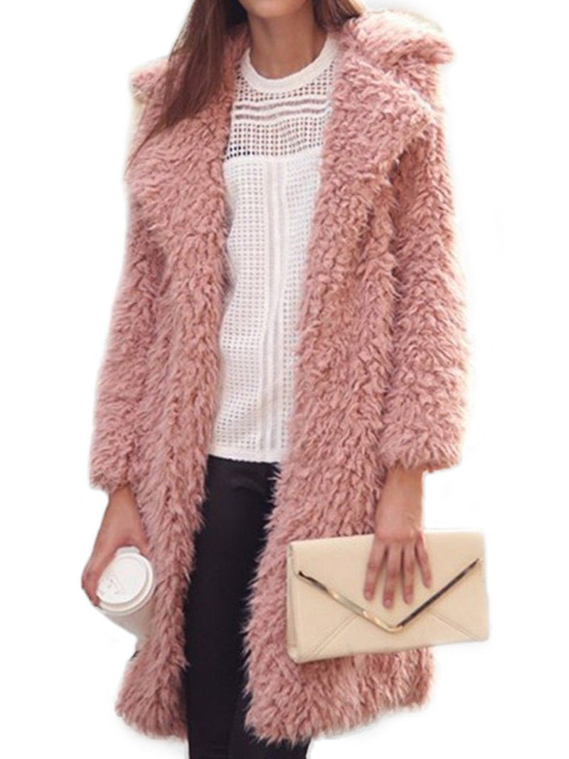 Long Sleeves Plush Lapel Collar Long Coat