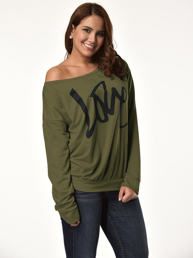 Letter Printed Love One Shoulder Sweatshirt