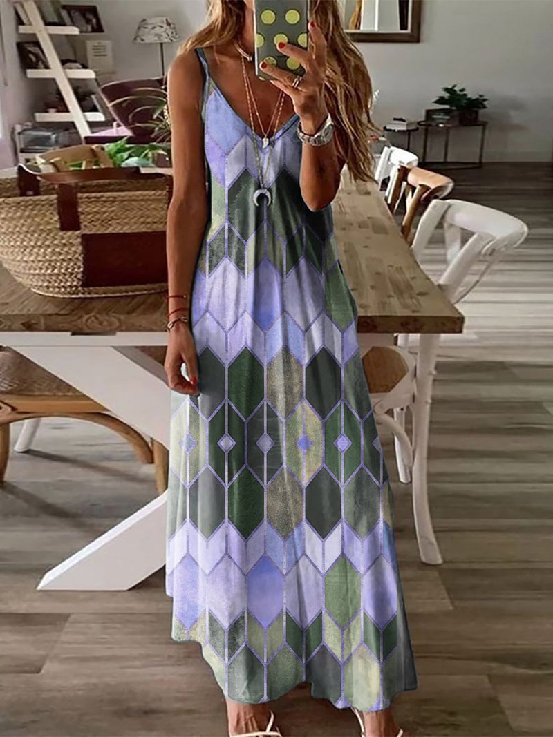 Spaghetti Strap Backless Sleeveless Tie-dye Long Maxi Dress