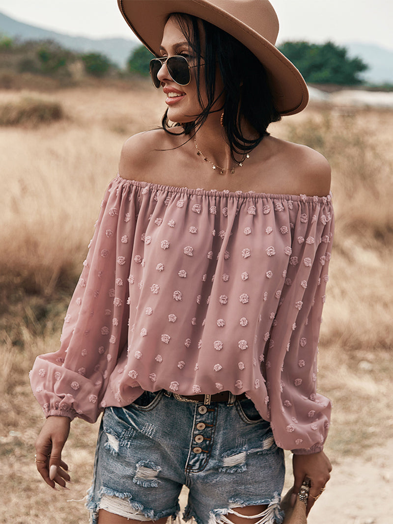 Off Shoulder Lantern Long Sleeve Ruffle Top