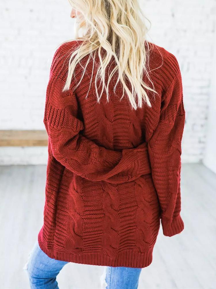 Solid Color Thick Knitting Long Cardigan