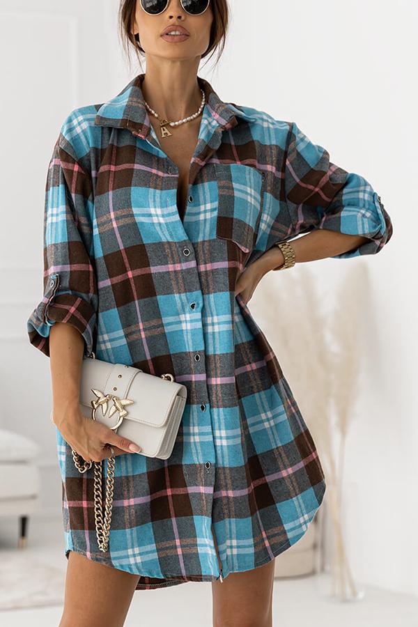 Serving Up Spice Plaid Shirt Dress