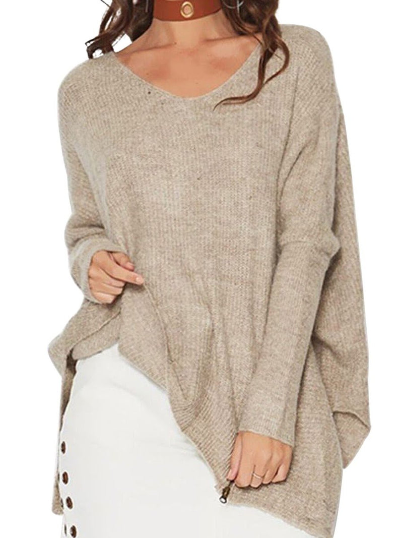 Blue Casual Loose Zipper Sweater - Landing Closet