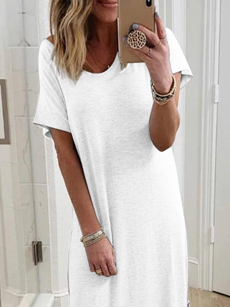 Women's Dresses Crew Neck Short Sleeve Slit Casual Dress