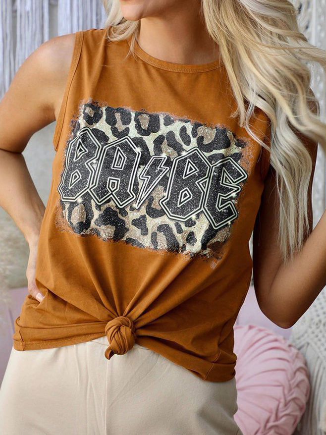 Women's Tank Tops Leopard Print Crew Neck Sleeveless Tank Top