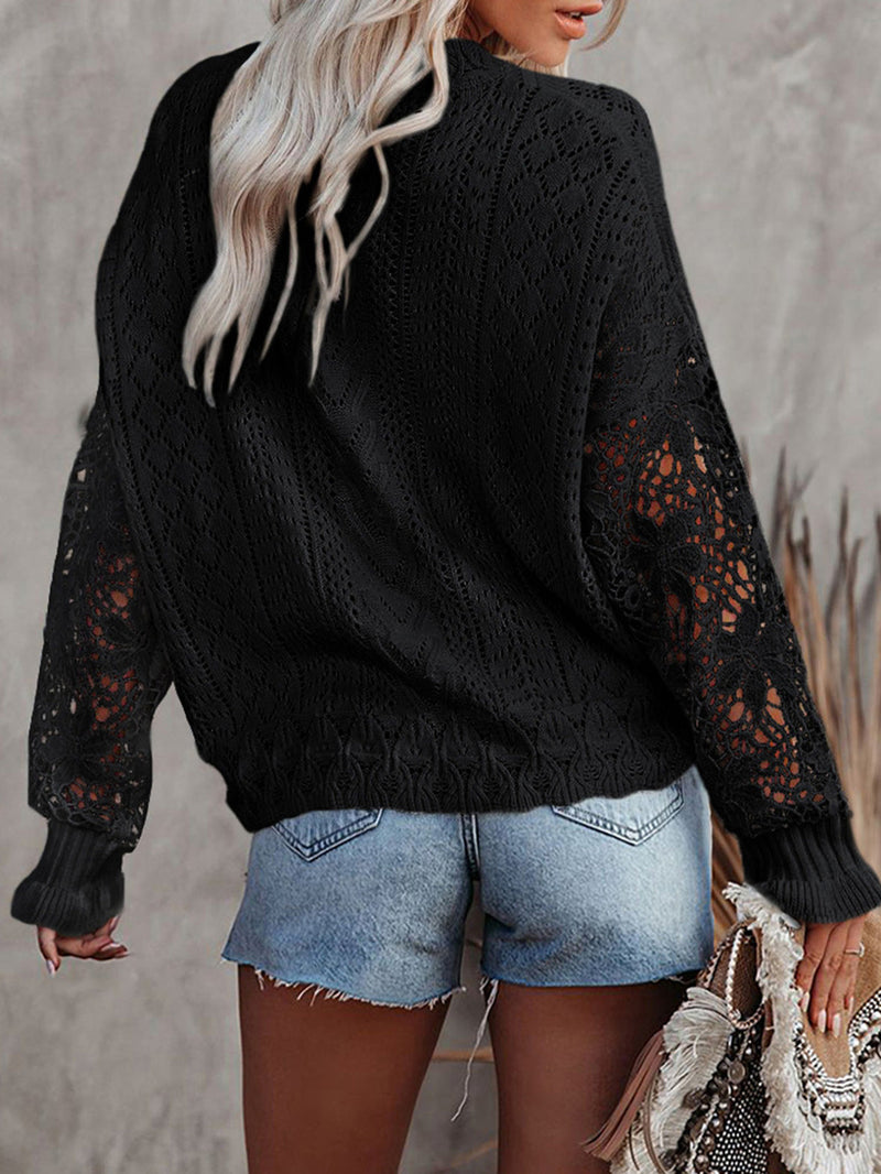 Women's Cardigans Single Breasted Hollow Lace Long Sleeve Sweater Cardigan