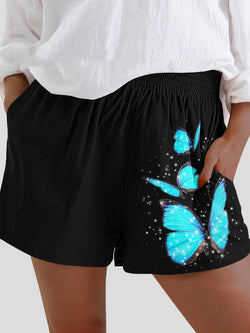 Women's Shorts Butterfly Print High Waist Pocket Shorts