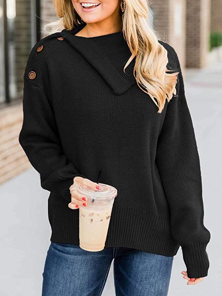 SHOULDER BUTTON SIDE LAPEL SWEATER