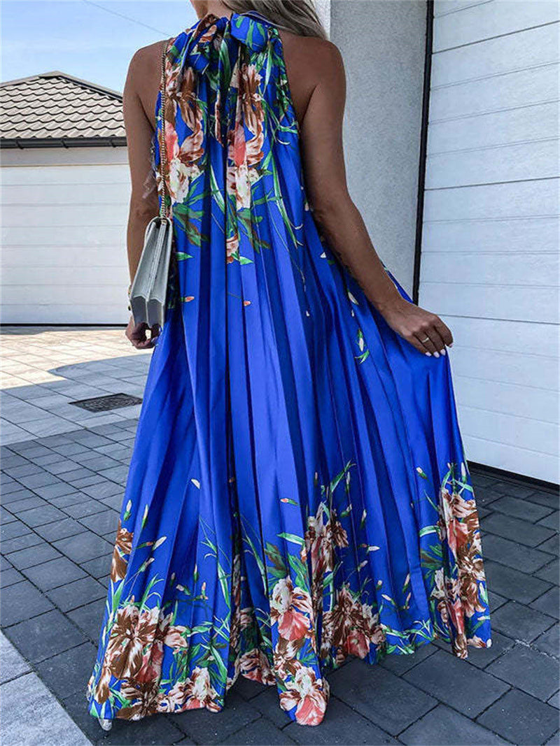 Women's Dresses Halterneck Off-Shoulder Pleated Print Dress