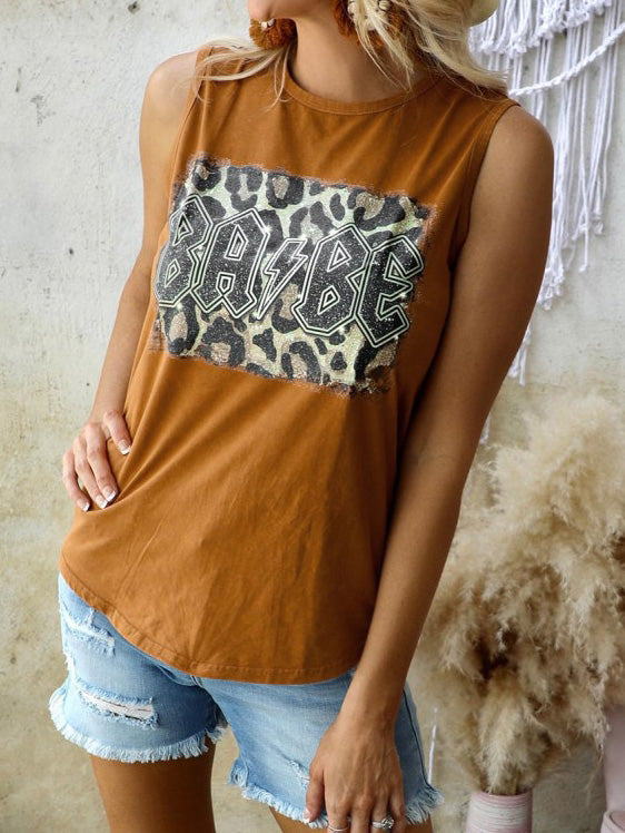 Women's Tank Tops Leopard Print Crew Neck Sleeveless Tank Top