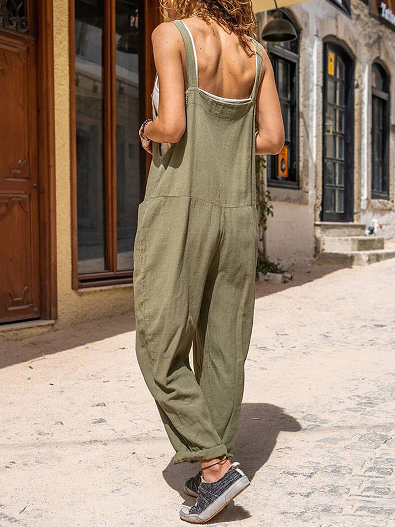 Women's Jumpsuits Loose Open Back Sleeveless Pocket Jumpsuit