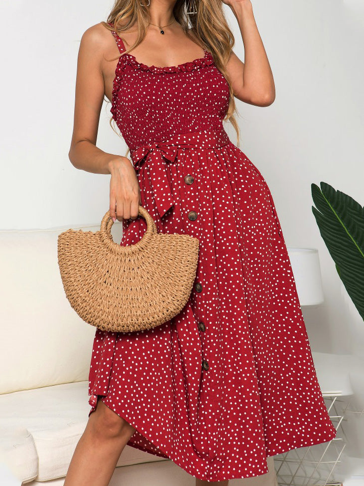 Women's Dresses Polka-Dot Print Sling Ruffle Dress