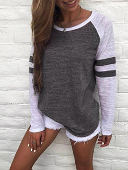 Stripe Colorblock Round Neck Raglan Sleeves T-shirts