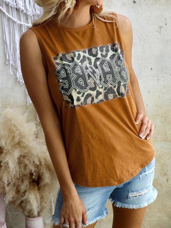 Women's Tank Tops Leopard Print Crew Neck Sleeveless Tank Top