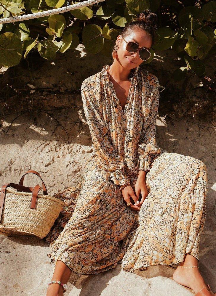 Toes in the Sand Floral Print Maxi Dress-