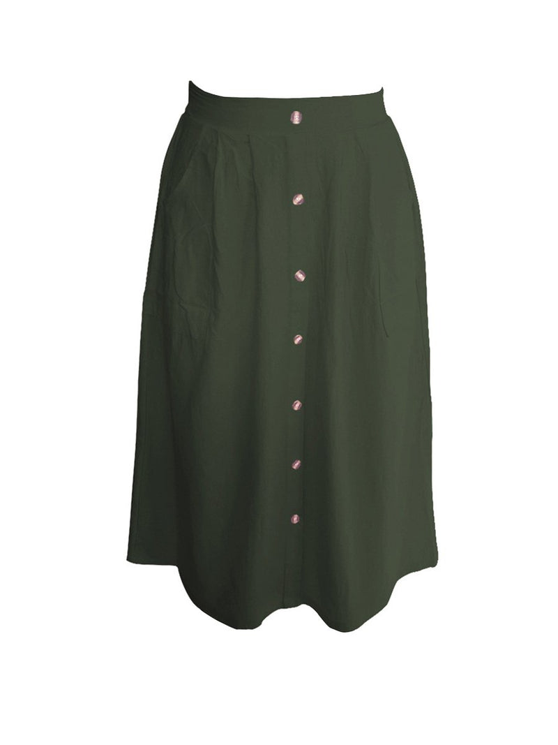 A-lined Buttons Knee Length Midi Skirt with Pockets - Landing Closet