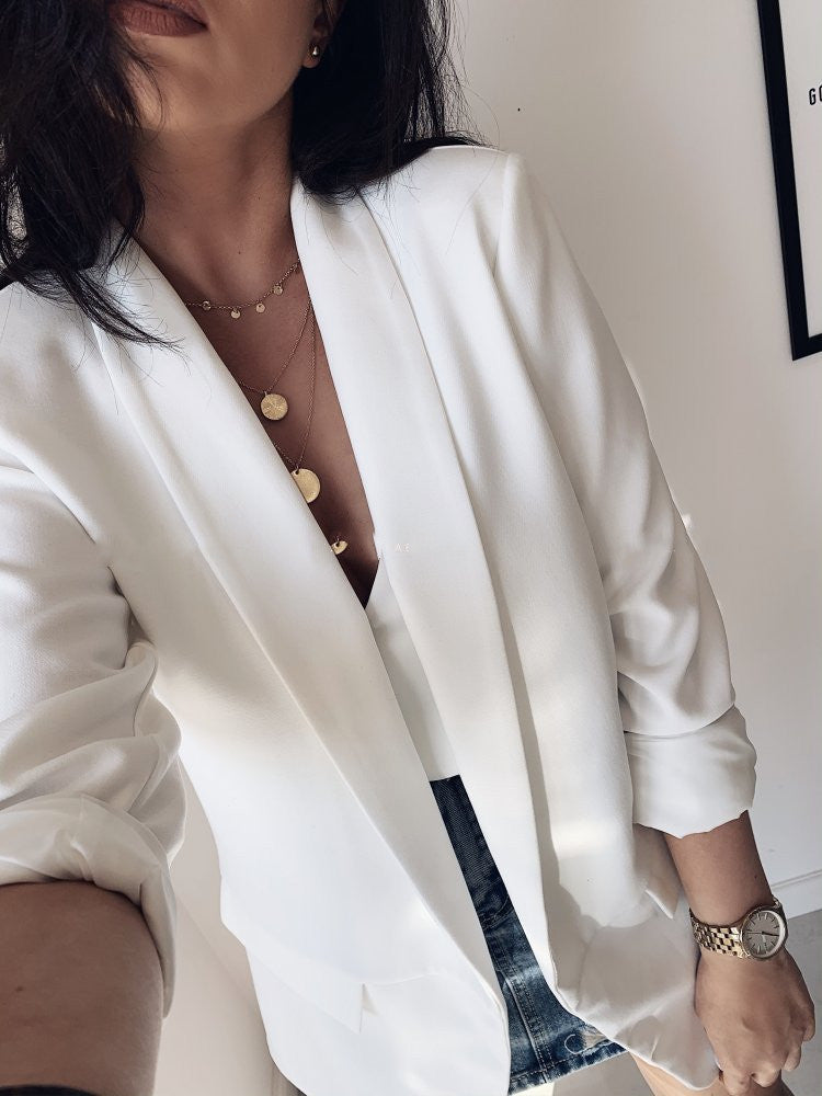 Women's Blazers Solid Lapel Long Sleeve Small Blazer