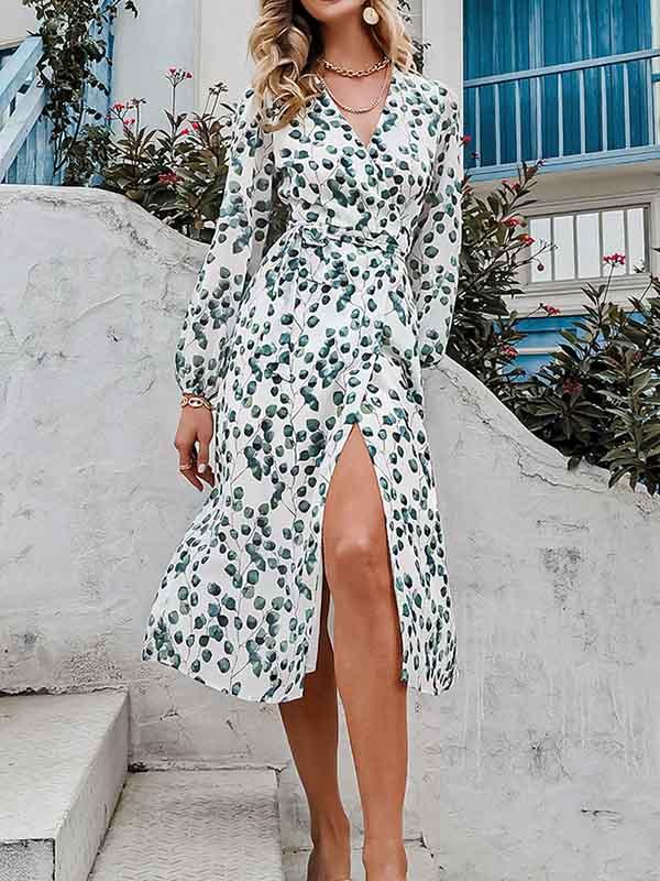 Elegant Leaf Printed Dresses