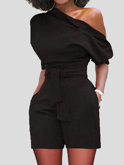 Women's Jumpsuits Casual Sloping Shoulder Belted Pocket Jumpsuit