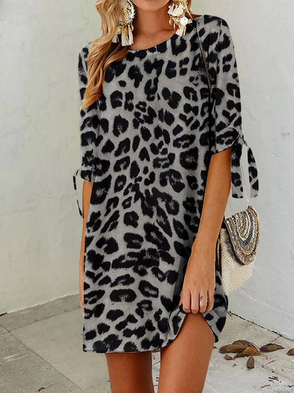 Women's Dresses Leopard Print Crew Neck Short Sleeve Dress