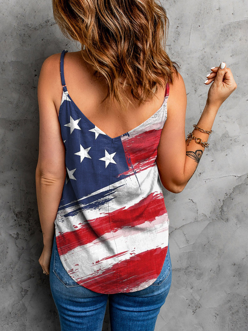 Women's Tank Tops Star Stripe Print Sling V-Neck Button Tank Top