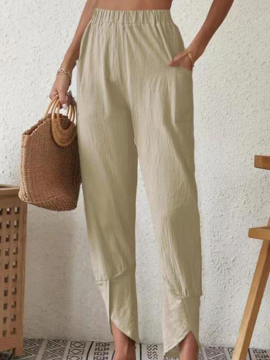 Women's Pants Solid Elastic Waist Pocket Pencil Pants