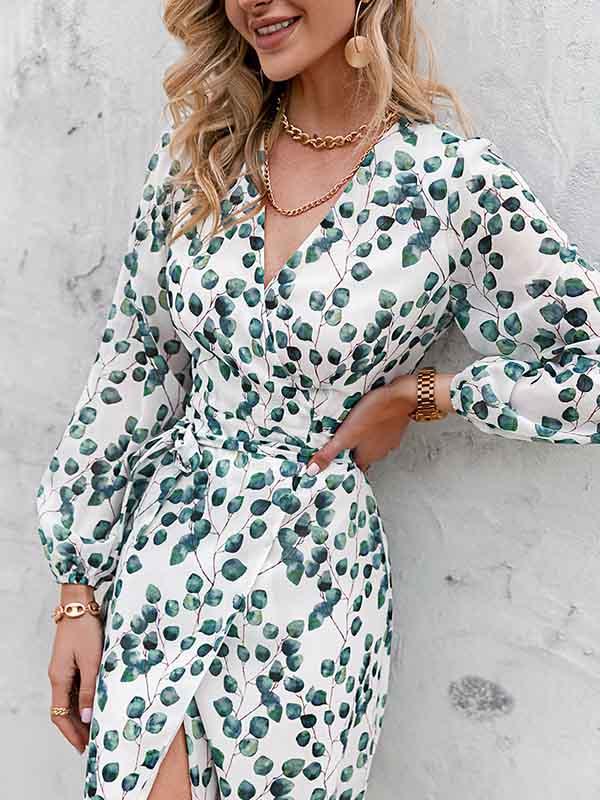 Elegant Leaf Printed Dresses