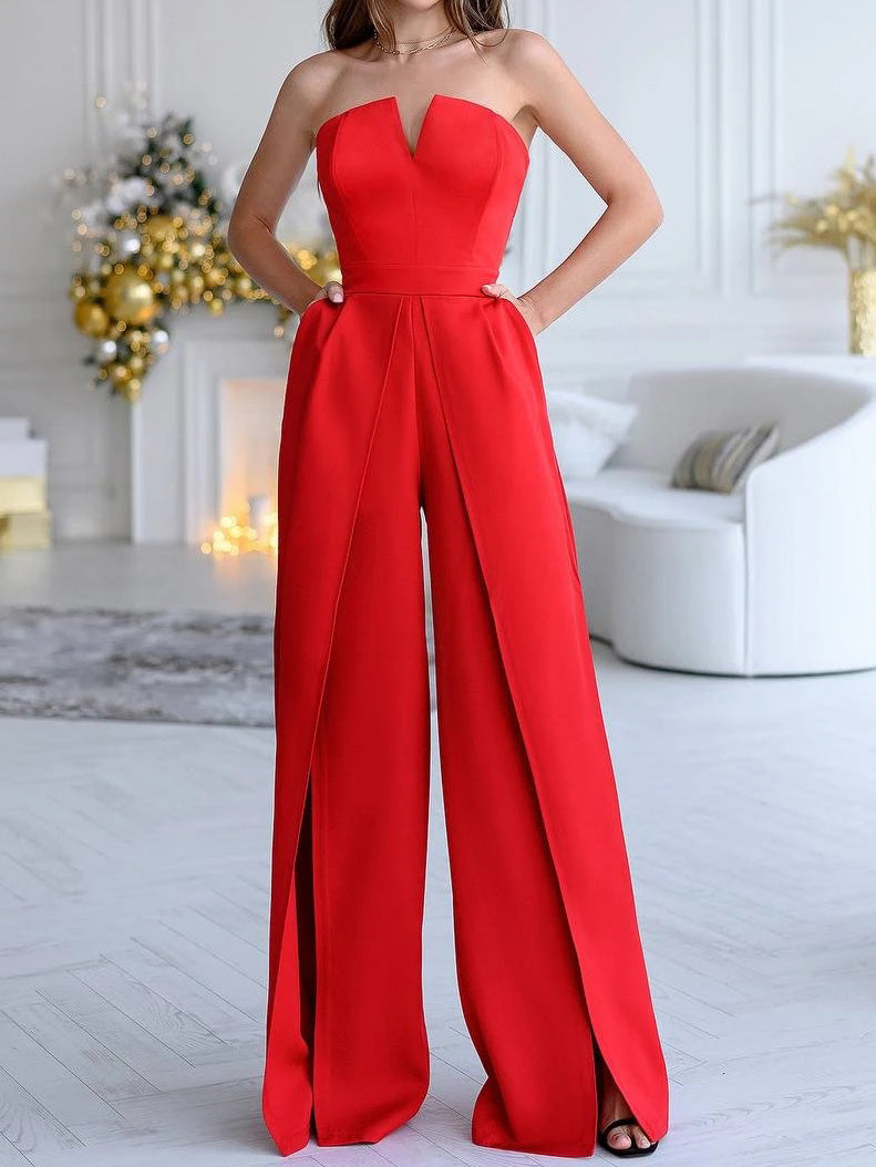 Women's Jumpsuits Tube Top Sleeveless Slit Jumpsuit