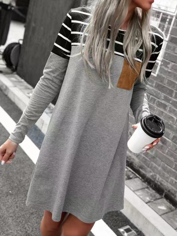 Women's Dresses Loose Striped Pocket Panel Long Sleeve Dress