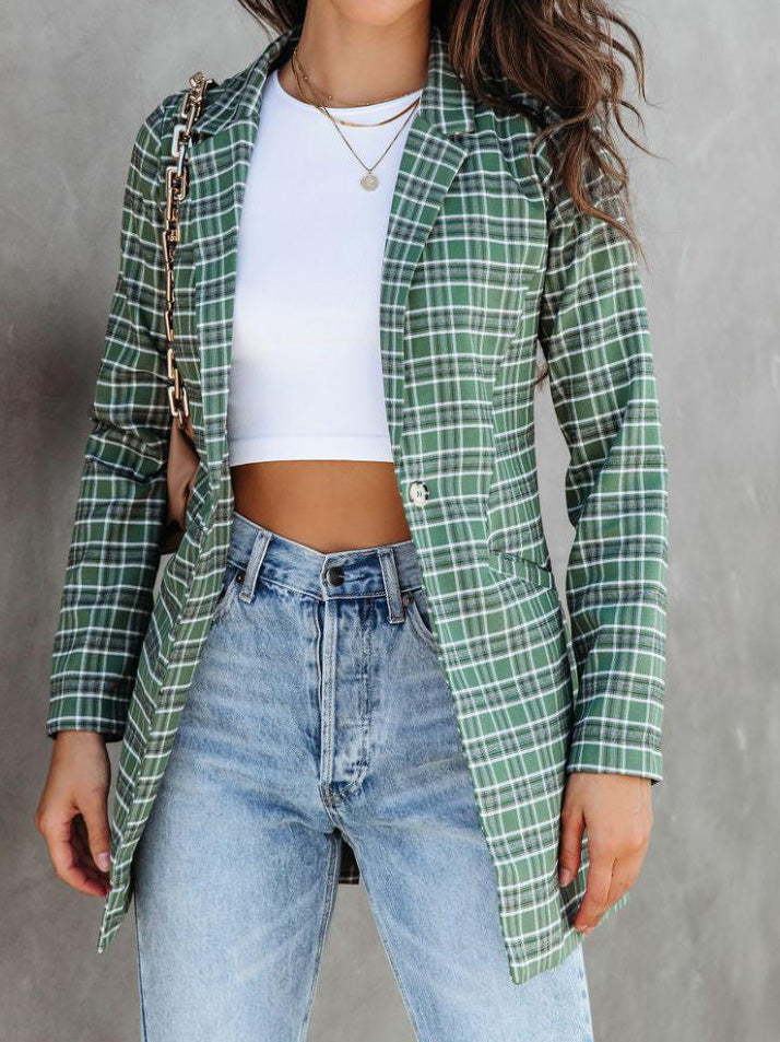 Women's Blazers Lapel Check Print Slim Fit Blazer