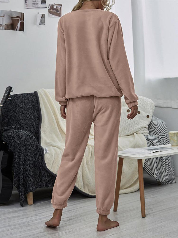 Velvet Solid Loose Homewear Winter Two-piece