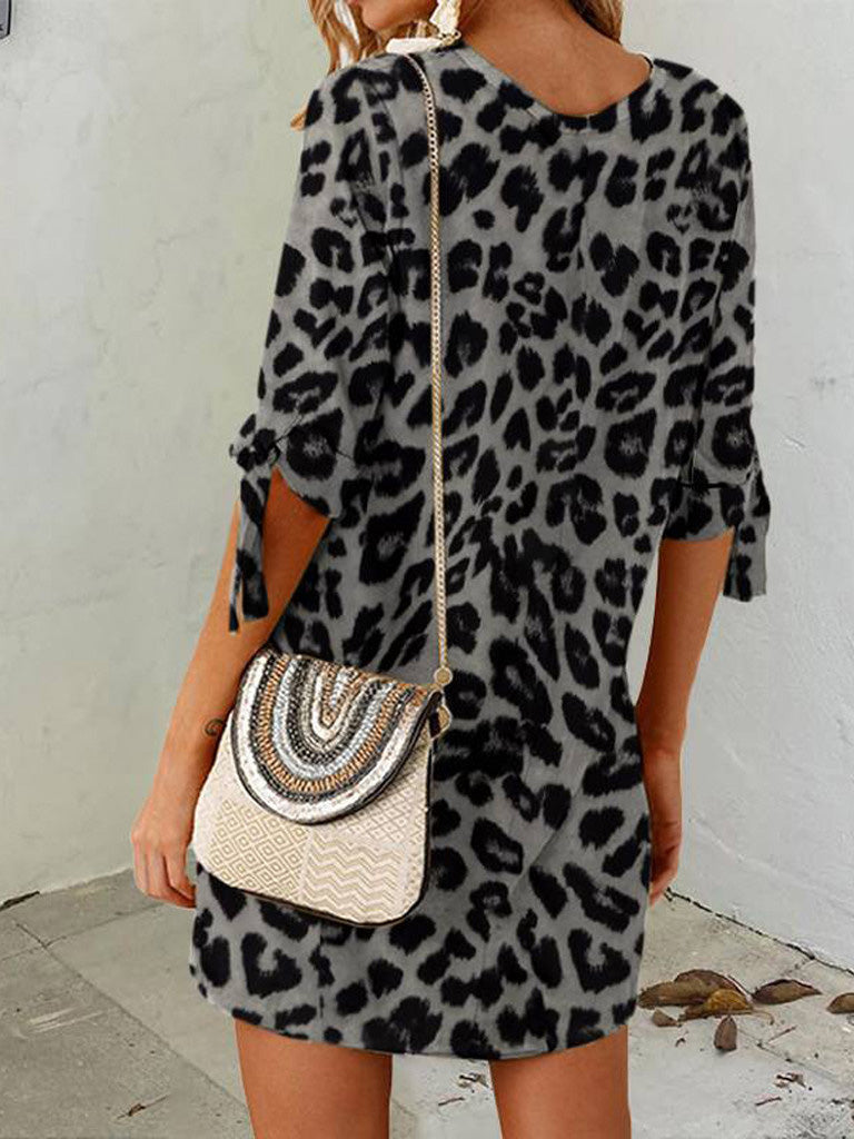 Women's Dresses Leopard Print Crew Neck Short Sleeve Dress