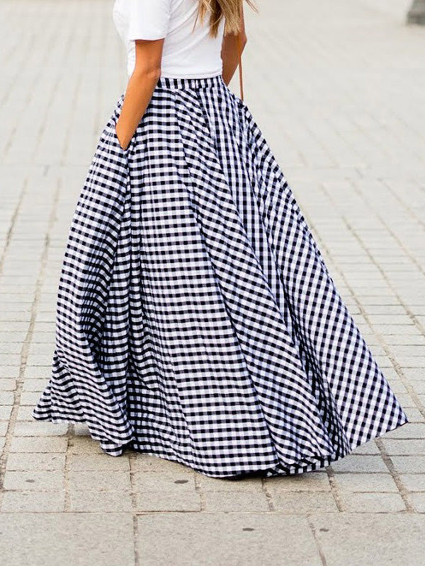 Women's Skirts High Waist Check Print Pocket Skirt