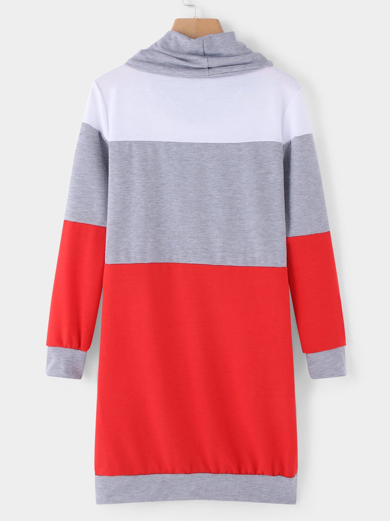 Grey Polo Neck With Drawstring Stitching Design Pullover Dress - Landing Closet