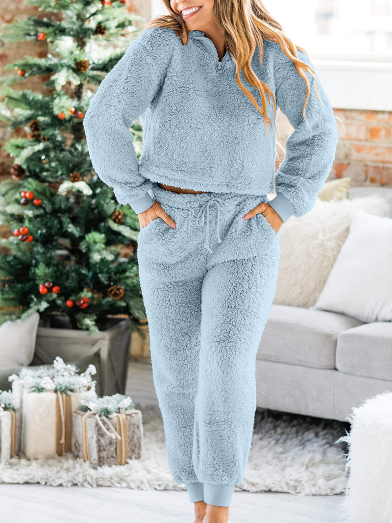 Women's Sets Fleece Zip Long Sleeve Sweatshirt & Pants Two Piece Set