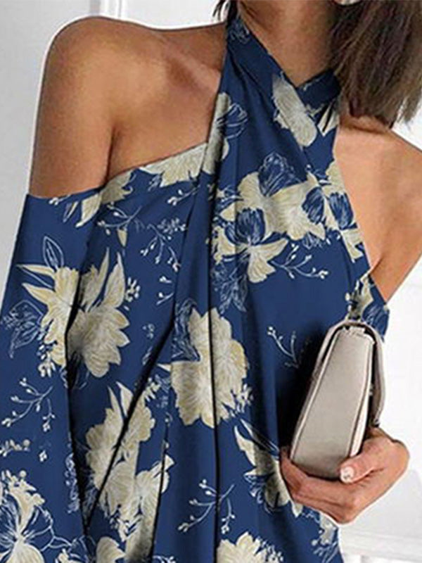 Women's Dresses Printed Halter Off-Shoulder Irregular Dress