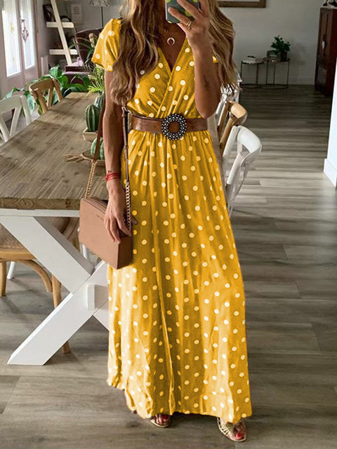 Women's Dresses Polka Dot V-Neck Short Sleeve Maxi Dress