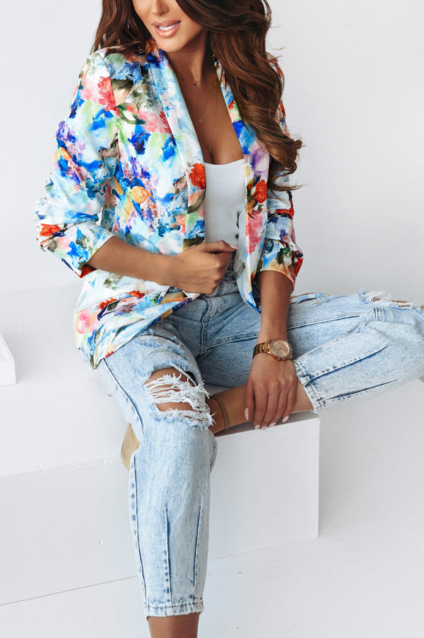 Free and True Floral Lapel Leisure Suit Blazer