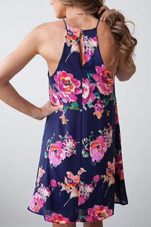 Random Floral Print Halter Neck Casual Dress - Landing Closet