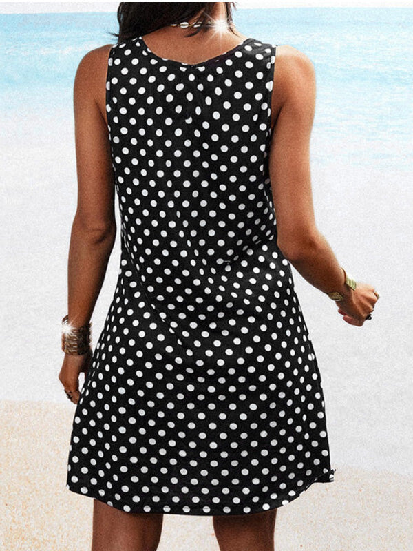 Women's Dresses Polka Dot Print Crew Neck Sleeveless Dress