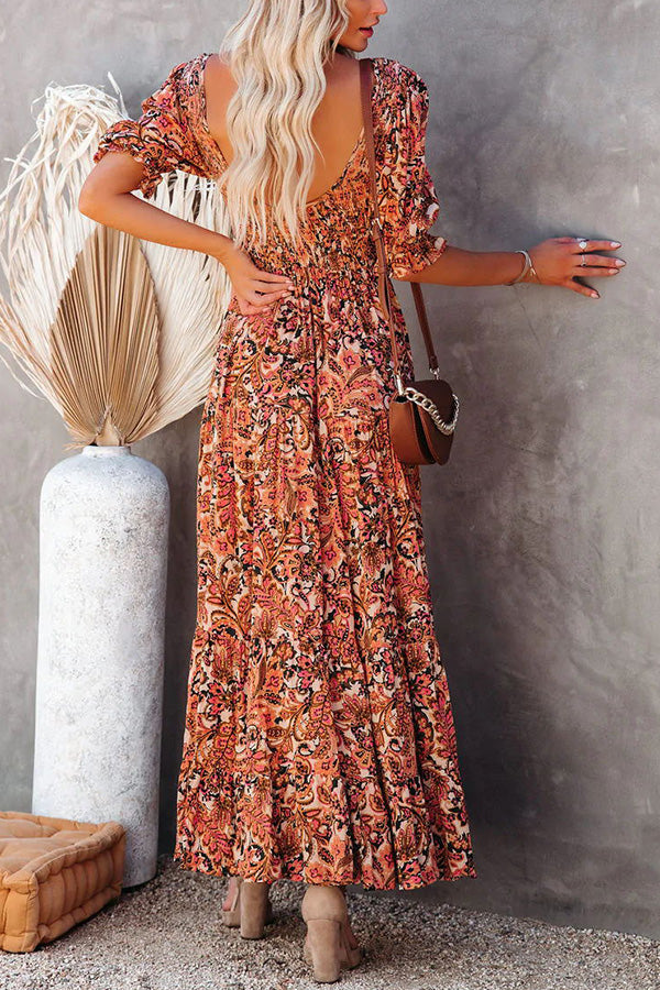 Autumn Grace Smocked Paisley Maxi Dress