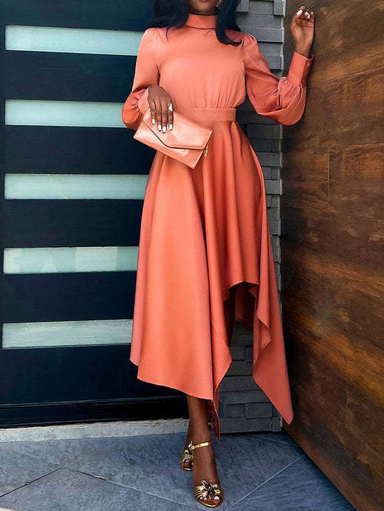 Women's Dresses Turtleneck Long Sleeve Irregular Dress